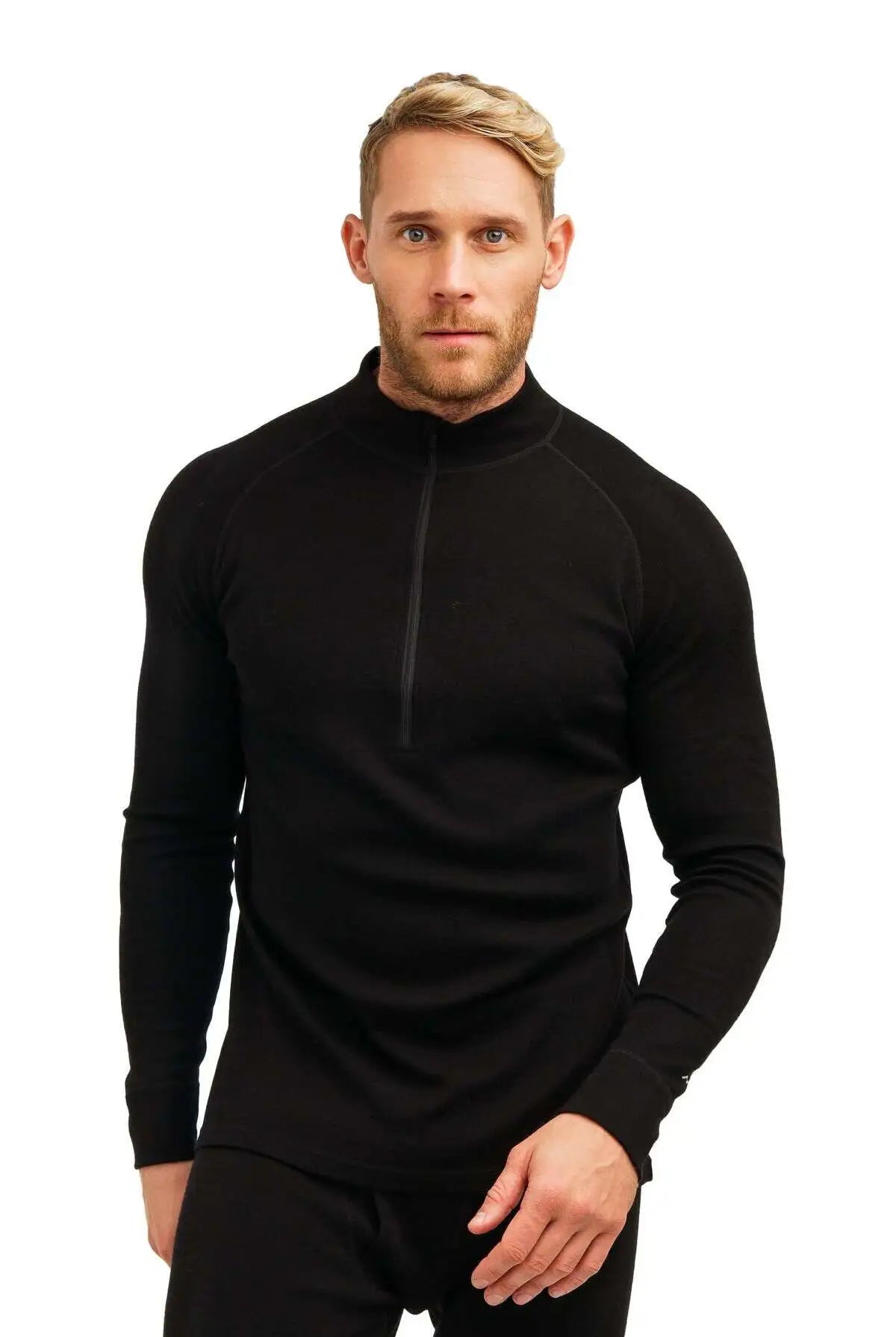 Men's Merino Half Zip Long Sleeve 320 Black