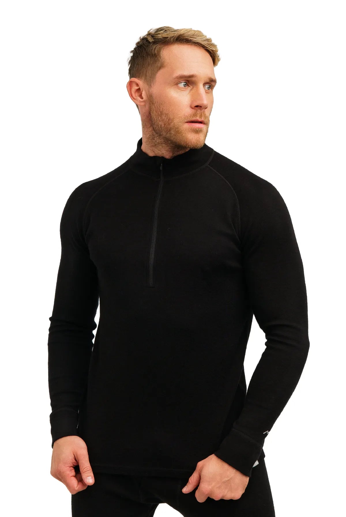 Men's Merino Half Zip Long Sleeve 320 Black — view 2